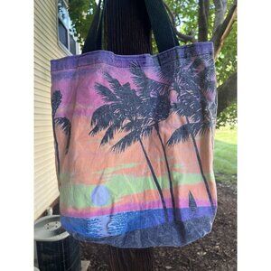 Vintage 80s Lifestyles California neon graphic faded tote bag beachy palm trees
